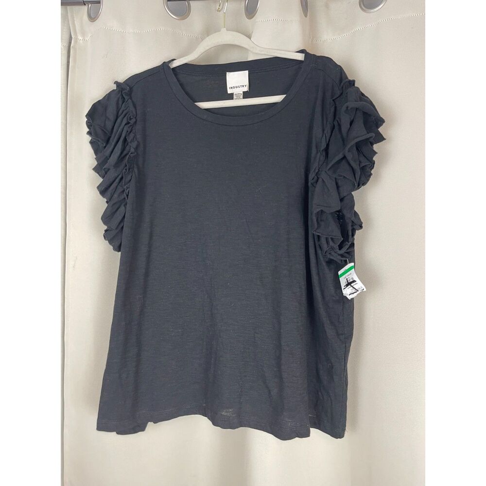 Industry Black Ruffle Sleeve Tee - Size 3X Dark feminine, ruffle detail, chic